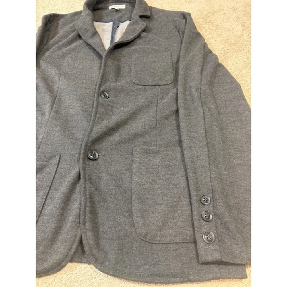 32 Bar Blues Knit Blazer Mens Large Charcoal Gray Excellent Unstructured‎ Jacket